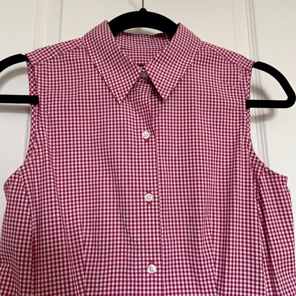 Women's Talbots Midi Sleeveless Pink White Gingham Shirt Dress Cotton Size 4P - Picture 5 of 7